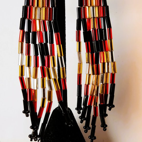 Navajo Beaded Dangle Earrings Dramatic - Picture 2 of 2